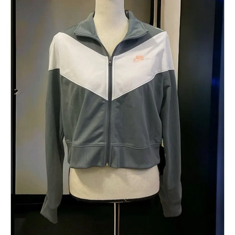 Nike Womens Sportwear Heritage Track Jacket Size L Cool Gray
